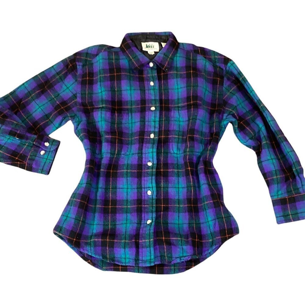 VTG REI Wool Nylon Plaid Button Down Shirt Sz S #325E‎